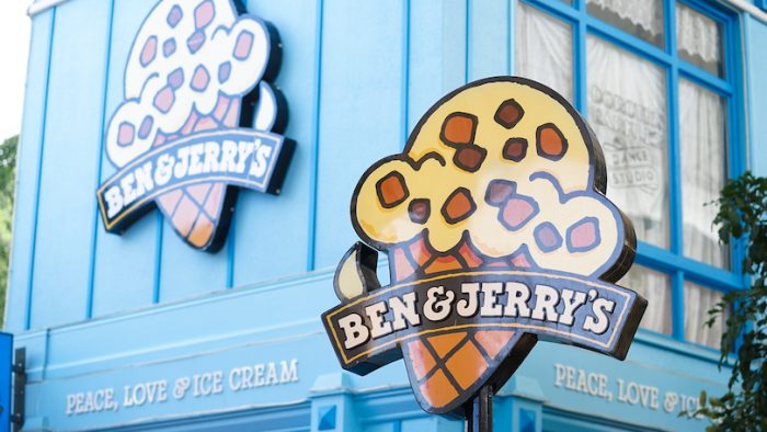 Gold coast, AUS - Apr18, 2018 : Ben & Jerry's ice cream shop in Movie World's Gold Coast. In 2013, Ben&Jerry's committed to make their products GMO-free supporting mandatory GMO labeling legislation.
