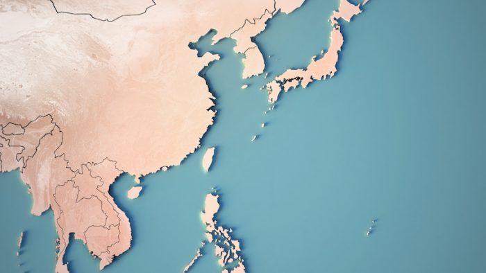 Continental map of Northeast asia. Topography 3d render world map.
