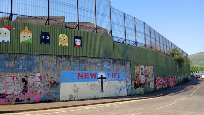 BELFAST NORTHERN IRELAND UNITED KINGDOM 06 03 2023: Peace lines or peace walls are separation barriers in Belfast that separate Irish republican from British loyalist and unionist Protestant