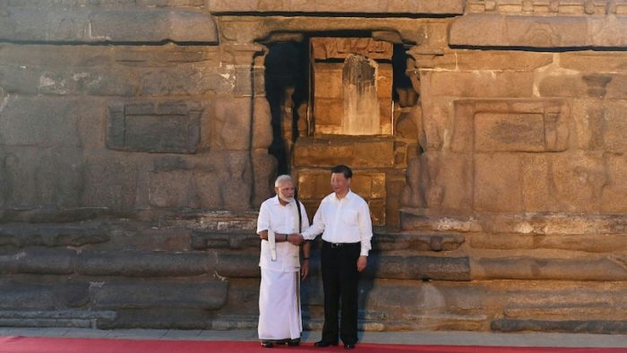 The Prime Minister, Shri Narendra Modi and the President of the Peoples Republic of China, Mr. Xi Jinping visiting the Shore Temple Monuments, in Mamallapuram, Tamil Nadu on October 11, 2019.