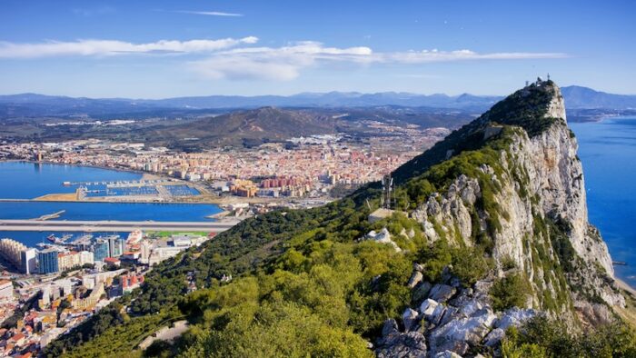 Rock of Gibraltar in southern part of Iberian Peninsula.