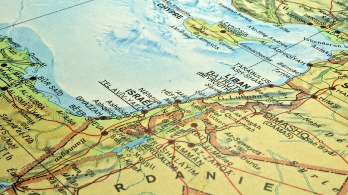Middle East map, Israel Lebanon Egypt conflict area.