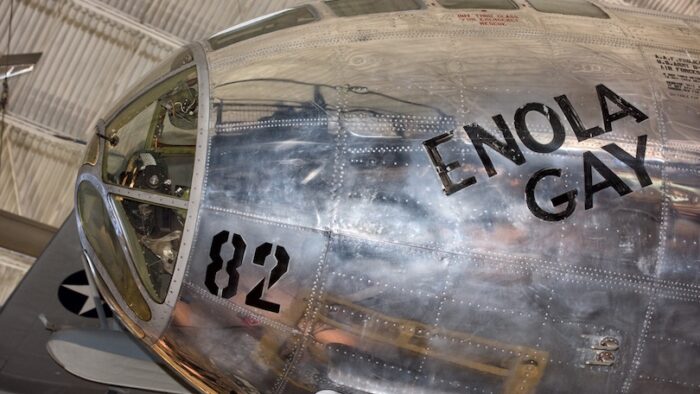 WASHINGTON DC, USA - JUNE 21 2015: Boeing B-29 Superfortress Enola Gay at air museum . On 6 August 1945 the bomb, code-named "Little Boy", was targeted by B-29 at the Hiroshima.