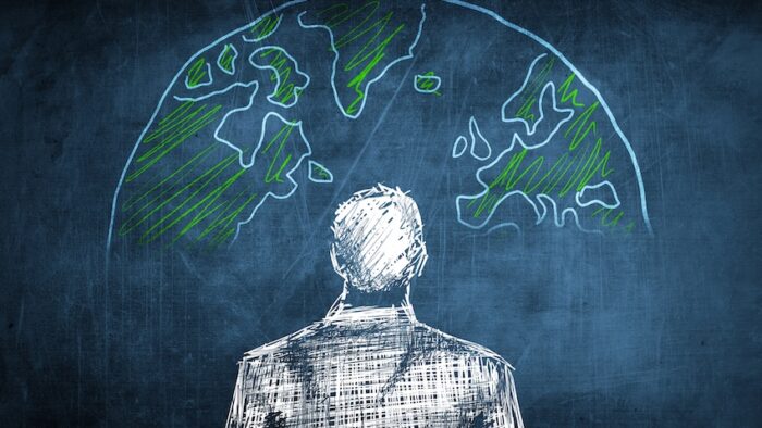 Sketch global businessman concept with earth globe