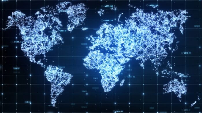 Technology Network Data and Social media Icons Connection, Digital Network and Cyber Security Background Concept.