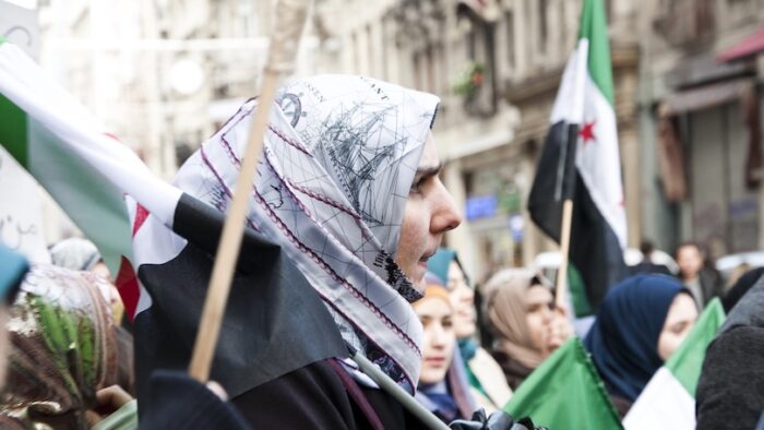 Syrians of Turkey protesting the happenings and the brutality towards the civilians in Syria, Istiklal Road, Taksim, Istanbul, Turkey - January 30, 2012