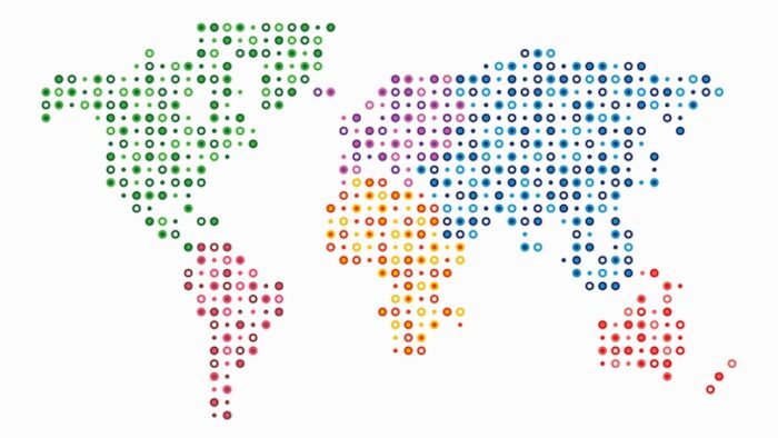 World map abstract colorful mosaic dotted isolated vector illustration