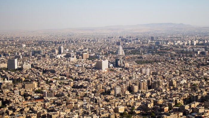 Overview of Damascus and Four Seasons Hotel in Damascus (Syrian Arab Republic) in 05.08.2020