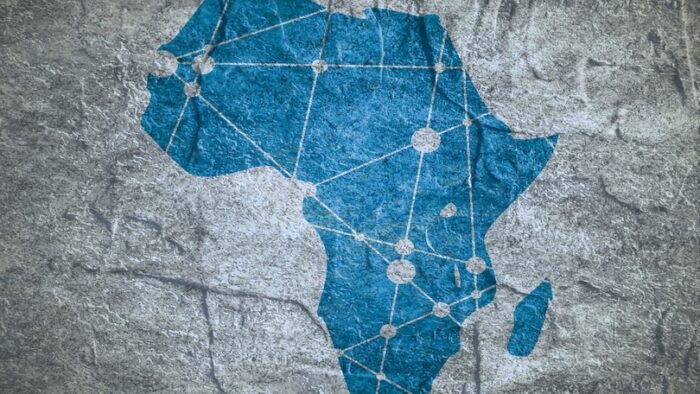 Low poly map of Africa. Molecule And Communication Background. Modern brochure or report design template. Connected lines with dots. Concrete grunge texture