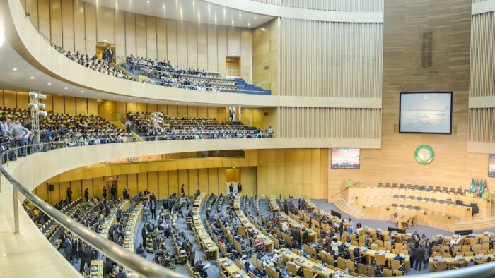 Addis Ababa - July 28: Nelson Mandela Hall of the AU Conference Centre was filled with a large crowd awaiting the arrival of President Obama on July 28, 2015, in Addis Ababa, Ethiopia.