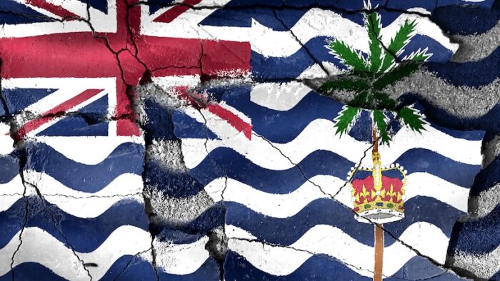 BIOT flag showing cracks, symbolizing the ongoing territorial sovereignty dispute